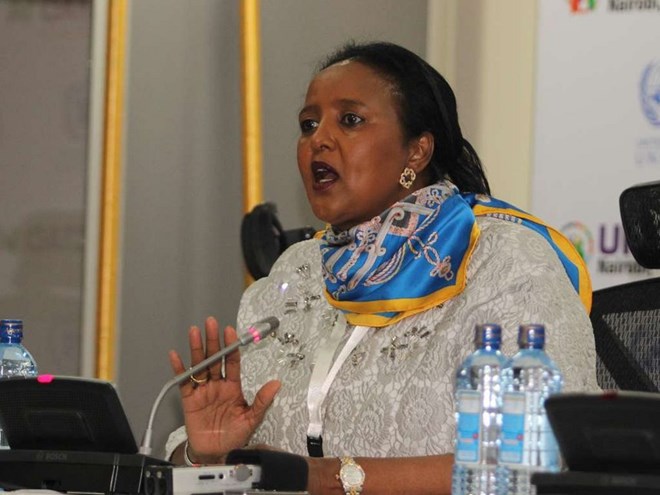 Foreign affairs Cs Amina Mohammed at post world leader forum briefing in Nairobi on July 18. PHOTO/ENOS TECHE.